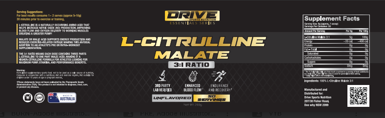 Drive Sports Nutrition L-Citrulline Malate 50 Servings